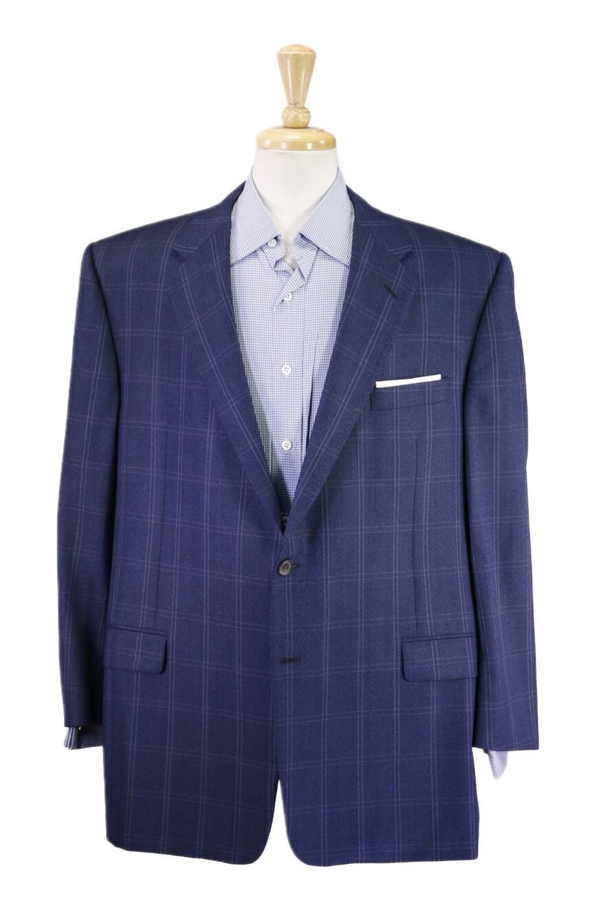 Hickey Freeman Madison Blue Windowpane Wool 2-Btn Sportcoat Blazer 48R